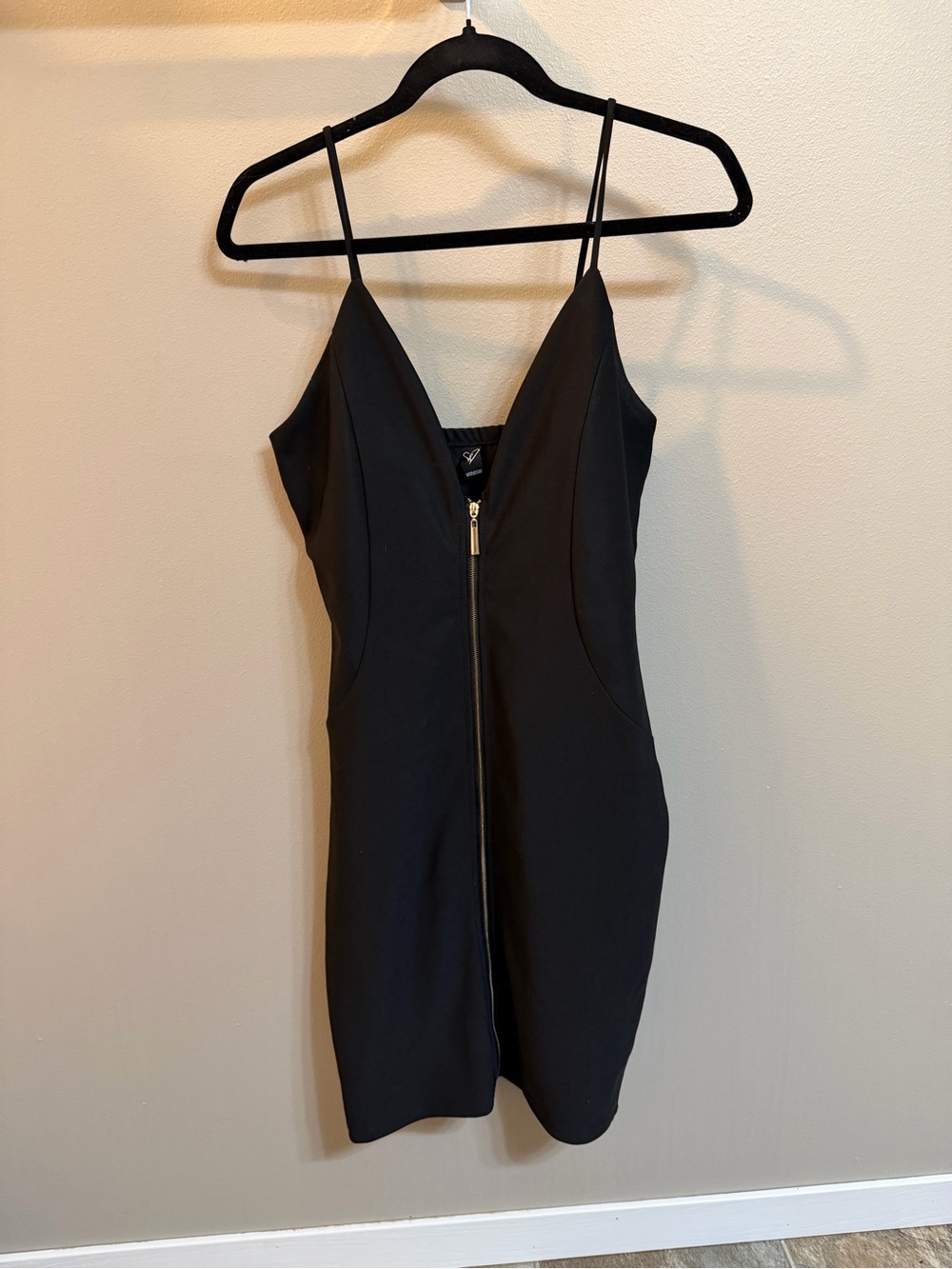 Windsor Black Spaghetti Strap Mini Dress with Front Zip